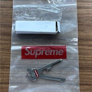 Supreme Silver Multi-Tool Pliers Keychain with Red Logo